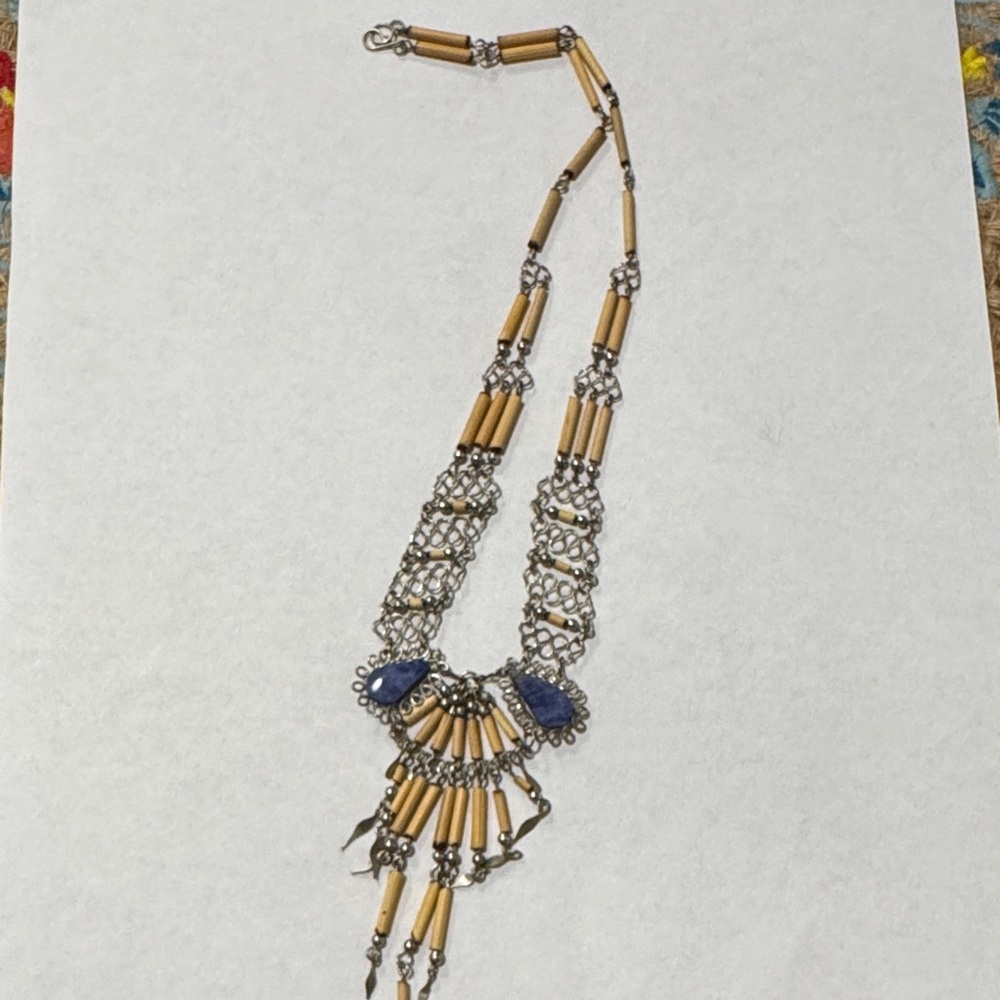 Artisan Silver Necklace with Blue Accents